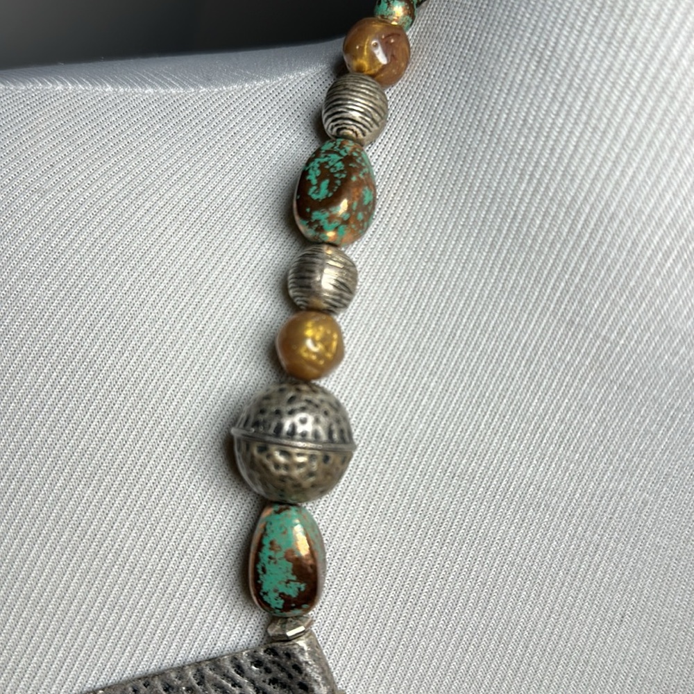 Silver and Turquoise Statement beaded large Necklace - Picture 4 of 8
